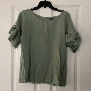 SheIn Sage Green Ruffle Sleeved Blouse